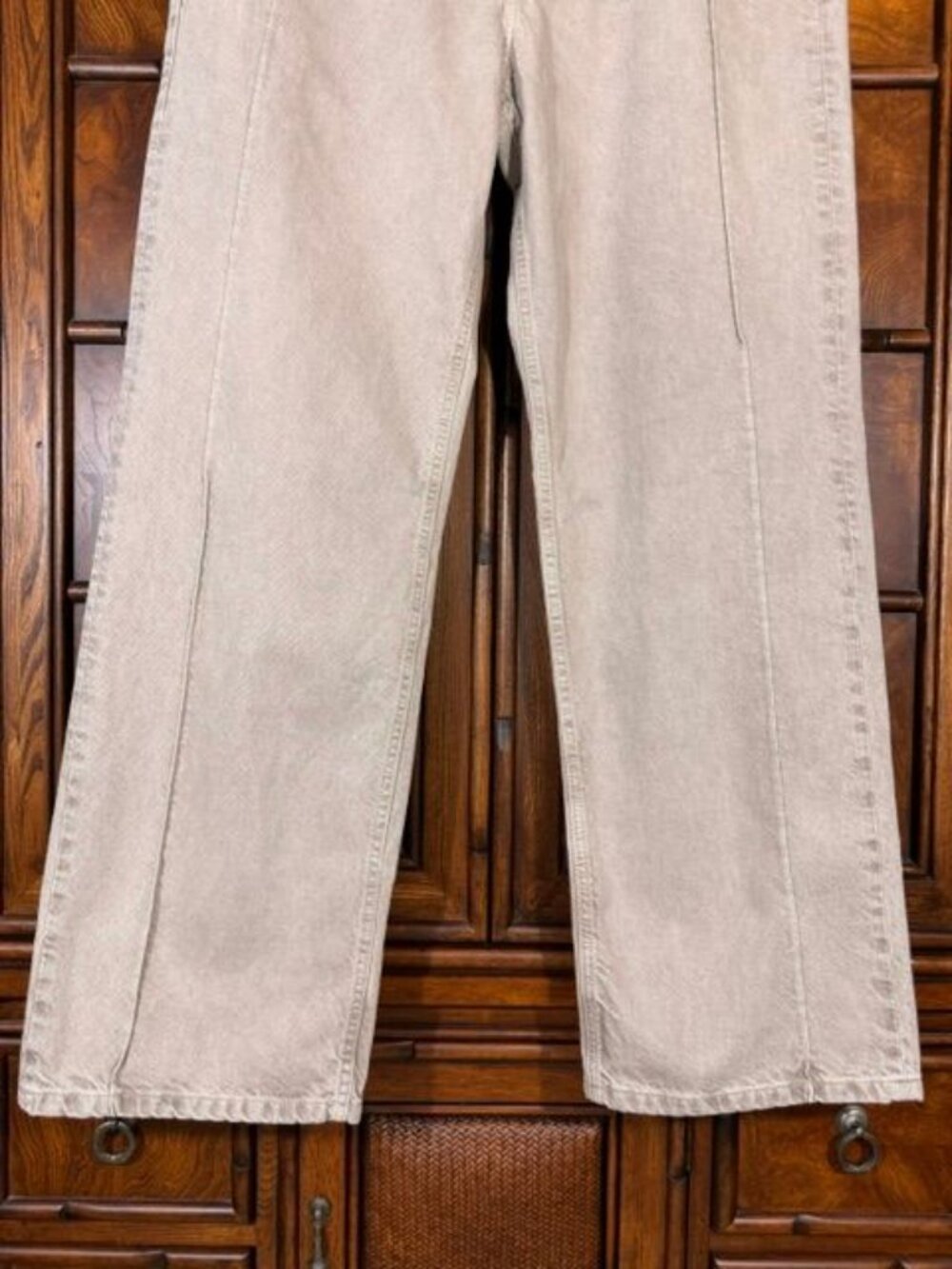 Mango Tan Straight Leg Front Seamed Mid Rise 100% Cotton Jean - Picture 7 of 14